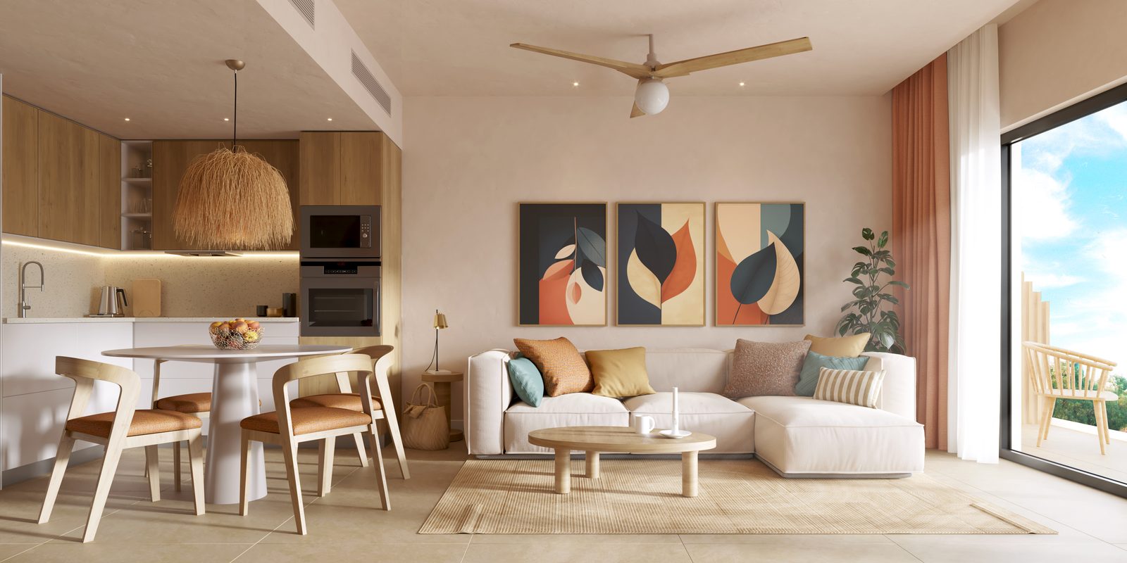 Modern luxury condo interior with Caribbean view